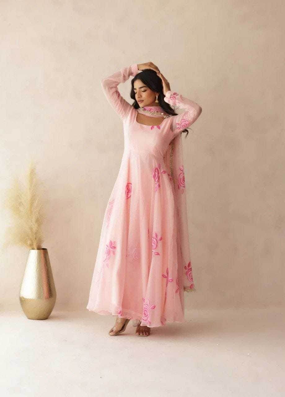 Georgette Printed Pink Gown - MYLUXURY LANE ENTERPRISE